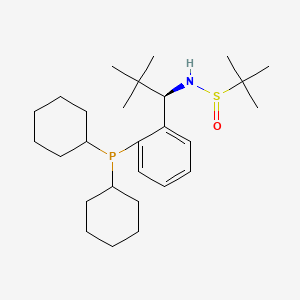 molecular formula C27H46NOPS B13657288 (R)-N-((R)-1-(2-(Dicyclohexylphosphanyl)phenyl)-2,2-dimethylpropyl)-2-methylpropane-2-sulfinamide 