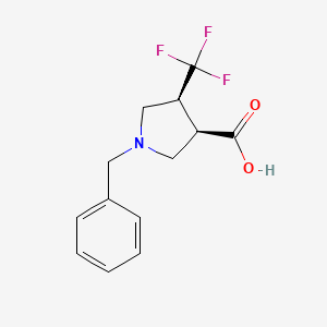 molecular formula C13H14F3NO2 B13657447 cis-1-Benzyl-4-(trifluoromethyl)pyrrolidine-3-carboxylic acid 