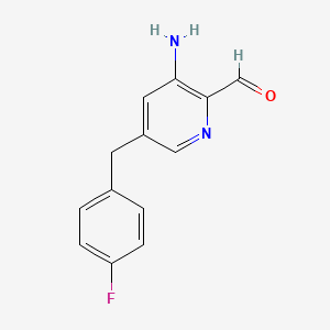 molecular formula C13H11FN2O B13658268 3-Amino-5-(4-fluorobenzyl)picolinaldehyde 