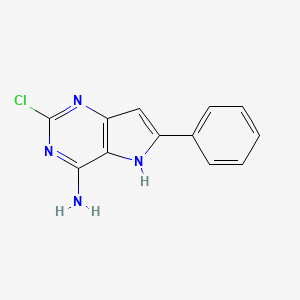 molecular formula C12H9ClN4 B13658335 2-Chloro-6-phenyl-5H-pyrrolo[3,2-d]pyrimidin-4-amine 