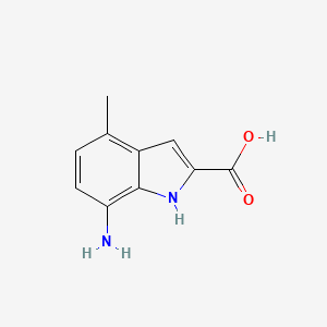 molecular formula C10H10N2O2 B13658832 7-Amino-4-methyl-1H-indole-2-carboxylic acid 