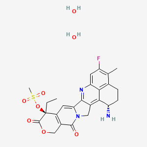 molecular formula C25H28FN3O8S B13659889 [(10S,23S)-23-amino-10-ethyl-18-fluoro-19-methyl-5,9-dioxo-8-oxa-4,15-diazahexacyclo[14.7.1.02,14.04,13.06,11.020,24]tetracosa-1,6(11),12,14,16,18,20(24)-heptaen-10-yl] methanesulfonate;dihydrate 