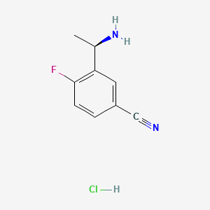 molecular formula C9H10ClFN2 B13659891 3-[(1R)-1-aminoethyl]-4-fluoro-benzonitrile;hydrochloride 