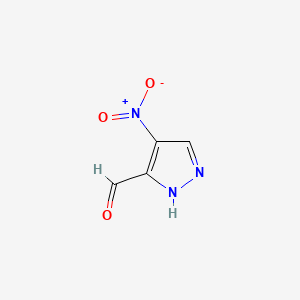 molecular formula C4H3N3O3 B13661692 4-Nitro-1H-pyrazole-5-carbaldehyde 