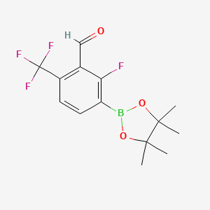 molecular formula C14H15BF4O3 B13664412 2-Fluoro-3-(4,4,5,5-tetramethyl-1,3,2-dioxaborolan-2-yl)-6-(trifluoromethyl)benzaldehyde 