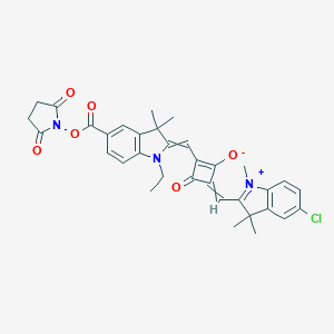 molecular formula C34H32ClN3O6 B136673 4-[(5-氯-1,3,3-三甲基吲哚-1-鎓-2-基)亚甲基]-2-[[5-(2,5-二氧代吡咯烷-1-基)氧羰基-1-乙基-3,3-二甲基吲哚-2-亚甲基]甲基]-3-氧代环丁烯-1-醇盐 CAS No. 154161-81-6