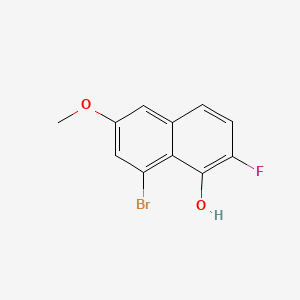 molecular formula C11H8BrFO2 B13667652 8-Bromo-2-fluoro-6-methoxynaphthalen-1-ol 