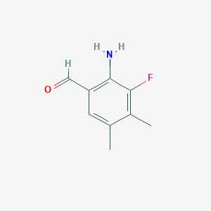 molecular formula C9H10FNO B13667909 2-Amino-3-fluoro-4,5-dimethylbenzaldehyde 