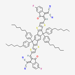 2-[(2Z)-2-[[20-[(Z)-[1-(dicyanomethylidene)-5-fluoro-3-oxoinden-2-ylidene]methyl]-12,12,24,24-tetrakis(4-hexylphenyl)-5,9,17,21-tetrathiaheptacyclo[13.9.0.03,13.04,11.06,10.016,23.018,22]tetracosa-1(15),2,4(11),6(10),7,13,16(23),18(22),19-nonaen-8-yl]methylidene]-5-fluoro-3-oxoinden-1-ylidene]propanedinitrile