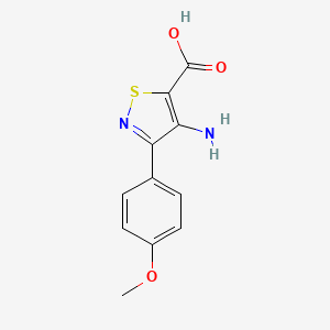 molecular formula C11H10N2O3S B1367361 4-Amino-3-(4-methoxyphenyl)-1,2-thiazole-5-carboxylic acid 