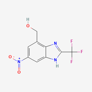 molecular formula C9H6F3N3O3 B13675611 (6-Nitro-2-(trifluoromethyl)-1H-benzo[d]imidazol-4-yl)methanol 