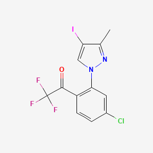 molecular formula C12H7ClF3IN2O B13676037 1-(4-Chloro-2-(4-iodo-3-methyl-1H-pyrazol-1-yl)phenyl)-2,2,2-trifluoroethanone 