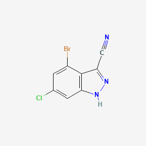 molecular formula C8H3BrClN3 B13676343 4-Bromo-6-chloro-1H-indazole-3-carbonitrile 