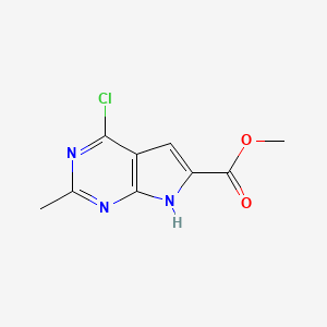 molecular formula C9H8ClN3O2 B13677074 Methyl 4-chloro-2-methyl-7H-pyrrolo[2,3-d]pyrimidine-6-carboxylate 