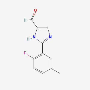 molecular formula C11H9FN2O B13677260 2-(2-Fluoro-5-methylphenyl)-1H-imidazole-5-carbaldehyde 