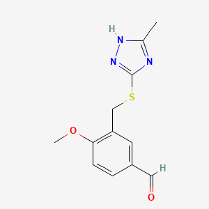 molecular formula C12H13N3O2S B1367728 4-Methoxy-3-{[(3-methyl-1H-1,2,4-triazol-5-yl)-thio]methyl}benzaldehyde CAS No. 907972-78-5