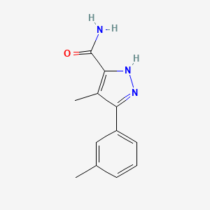 molecular formula C12H13N3O B13677499 4-Methyl-3-(m-tolyl)-1H-pyrazole-5-carboxamide 