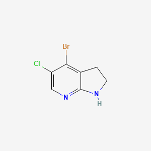 molecular formula C7H6BrClN2 B13677879 4-Bromo-5-chloro-2,3-dihydro-1H-pyrrolo[2,3-b]pyridine 