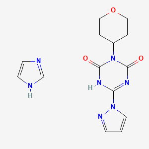 molecular formula C14H17N7O3 B13679789 1H-imidazole;3-(oxan-4-yl)-6-pyrazol-1-yl-1H-1,3,5-triazine-2,4-dione 