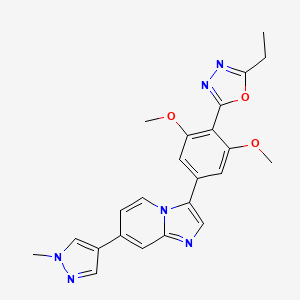 molecular formula C23H22N6O3 B13680842 2-[2,6-Dimethoxy-4-[7-(1-methyl-4-pyrazolyl)imidazo[1,2-a]pyridin-3-yl]phenyl]-5-ethyl-1,3,4-oxadiazole 