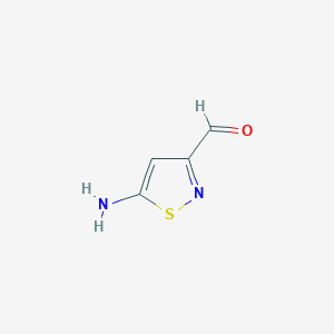 molecular formula C4H4N2OS B13681248 5-Aminoisothiazole-3-carbaldehyde 