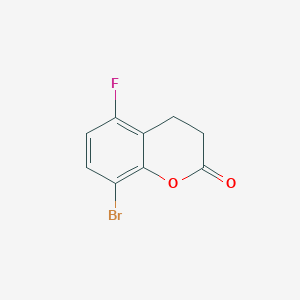 molecular formula C9H6BrFO2 B13681736 8-Bromo-5-fluorochroman-2-one 