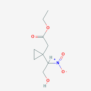 molecular formula C9H15NO5 B13685257 Ethyl 2-[1-(2-Hydroxy-1-nitroethyl)cyclopropyl]acetate 