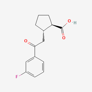 molecular formula C14H15FO3 B1368575 反式-2-[2-(3-氟苯基)-2-氧代乙基]环戊烷-1-羧酸 CAS No. 733740-65-3