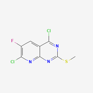 molecular formula C8H4Cl2FN3S B13685831 4,7-Dichloro-6-fluoro-2-(methylthio)pyrido[2,3-d]pyrimidine 