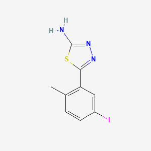 molecular formula C9H8IN3S B13686338 2-Amino-5-(5-iodo-2-methylphenyl)-1,3,4-thiadiazole 