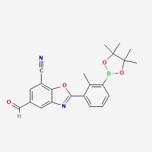 molecular formula C22H21BN2O4 B13687553 5-Formyl-2-[2-methyl-3-(4,4,5,5-tetramethyl-1,3,2-dioxaborolan-2-YL)phenyl]-1,3-benzoxazole-7-carbonitrile 