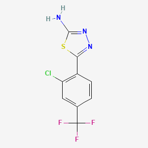 molecular formula C9H5ClF3N3S B13688311 2-Amino-5-[2-chloro-4-(trifluoromethyl)phenyl]-1,3,4-thiadiazole 