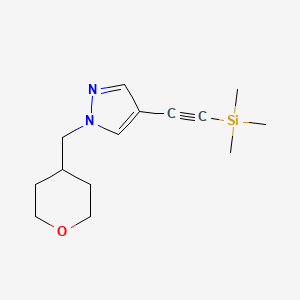 molecular formula C14H22N2OSi B13688580 1-[(4-Tetrahydropyranyl)methyl]-4-[(trimethylsilyl)ethynyl]pyrazole 