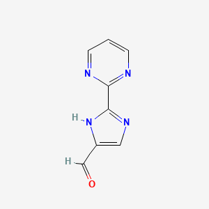 molecular formula C8H6N4O B13688747 2-(2-Pyrimidinyl)imidazole-4-carbaldehyde 