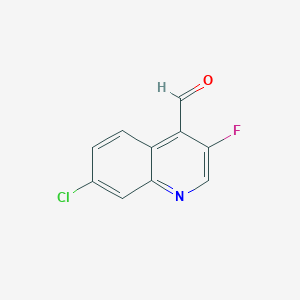 molecular formula C10H5ClFNO B13688980 7-Chloro-3-fluoroquinoline-4-carbaldehyde 