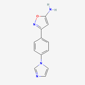 molecular formula C12H10N4O B13689532 5-Amino-3-[4-(1-imidazolyl)phenyl]isoxazole 