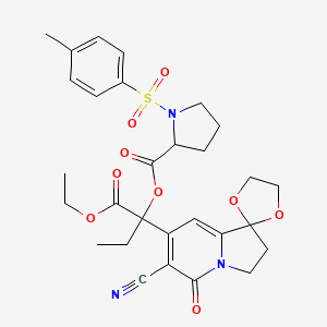 molecular formula C29H33N3O9S B13689982 [2-(6'-Cyano-5'-oxospiro[1,3-dioxolane-2,1'-2,3-dihydroindolizine]-7'-yl)-1-ethoxy-1-oxobutan-2-yl] 1-(4-methylphenyl)sulfonylpyrrolidine-2-carboxylate 