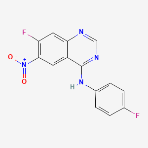 molecular formula C14H8F2N4O2 B13690211 7-Fluoro-N-(4-fluorophenyl)-6-nitroquinazolin-4-amine 