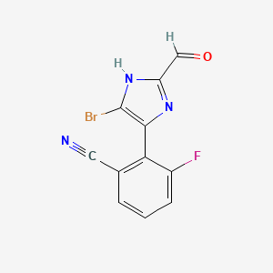 molecular formula C11H5BrFN3O B13690330 2-(5-Bromo-2-formyl-4-imidazolyl)-3-fluorobenzonitrile 