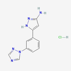 molecular formula C11H11ClN6 B13690776 3-Amino-5-[3-(1H-1,2,4-triazol-1-yl)phenyl]pyrazole Hydrochloride 