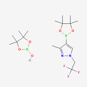 molecular formula C18H31B2F3N2O5 B13690959 2-Hydroxy-4,4,5,5-tetramethyl-1,3,2-dioxaborolane;3-methyl-4-(4,4,5,5-tetramethyl-1,3,2-dioxaborolan-2-yl)-1-(2,2,2-trifluoroethyl)pyrazole 