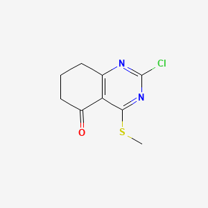 molecular formula C9H9ClN2OS B13691443 2-Chloro-4-(methylthio)-7,8-dihydroquinazolin-5(6H)-one 