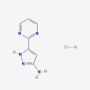 molecular formula C7H8ClN5 B13691799 3-Amino-5-(2-pyrimidinyl)pyrazole Hydrochloride 