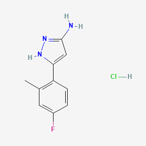 molecular formula C10H11ClFN3 B13691915 3-Amino-5-(4-fluoro-2-methylphenyl)pyrazole Hydrochloride 