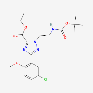 molecular formula C19H25ClN4O5 B13692017 Ethyl 1-(2-((tert-butoxycarbonyl)amino)ethyl)-3-(5-chloro-2-methoxyphenyl)-1H-1,2,4-triazole-5-carboxylate 