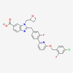 molecular formula C31H24ClF2N3O4 B13692397 (S)-2-[4-[6-[(4-Chloro-2-fluorobenzyl)oxy]-2-pyridyl]-3-fluorobenzyl]-1-(oxetan-2-ylmethyl)benzimidazole-6-carboxylic Acid 