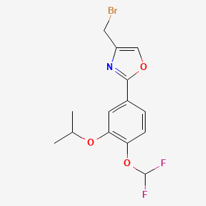 molecular formula C14H14BrF2NO3 B13692676 4-(Bromomethyl)-2-[4-(difluoromethoxy)-3-isopropoxyphenyl]oxazole 