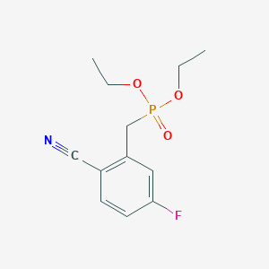 molecular formula C12H15FNO3P B13692683 Diethyl 2-Cyano-5-fluorobenzylphosphonate 