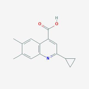 molecular formula C15H15NO2 B13693045 2-Cyclopropyl-6,7-dimethylquinoline-4-carboxylic Acid 