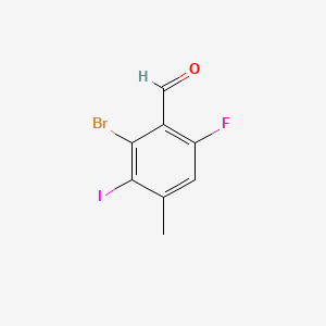 molecular formula C8H5BrFIO B13693134 2-Bromo-6-fluoro-3-iodo-4-methylbenzaldehyde 